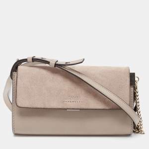 Pre Owned Chloe Grey Leather And Suede Mini Faye Shoulder Bag