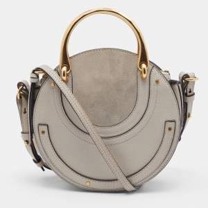 Pre Owned Chloe Beige Leather and Suede Small Pixie Round Crossbody Bag