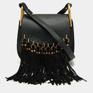 Pre Owned Chloe Black Leather Small Hudson Fringe Shoulder Bag