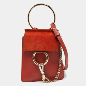 Pre Owned Chloé Rust Brown Leather and Suede Mini Faye Crossbody Bag