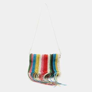 Pre Owned Chloe Multicolour Leather Fringed Striped Macramé Shoulder Bag