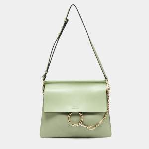 Pre Owned Chloe Avocado Green Leather Medium Faye Shoulder Bag