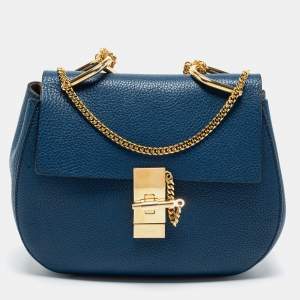 Pre Owned Chloe Blue Leather Medium Drew Shoulder Bag