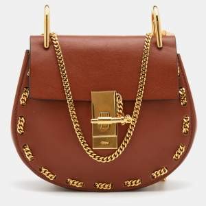 Pre Owned Chloe Brown Leather Mini Drew Shoulder Bag