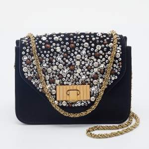 Chloe Black Satin and Leather Mini Sally Shoulder Bag