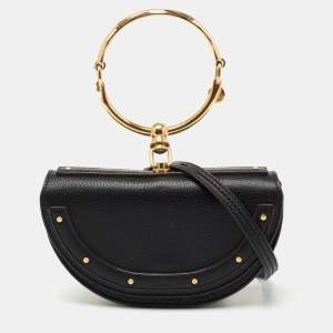 Pre Owned Chloé Black Leather Small Nile Minaudière Crossbody Bag