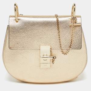 Pre Owned Chloe Metallic Gold Leather Medium Drew Shoulder Bag