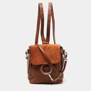 Chloe Brown Leather and Suede Small Faye Backpack