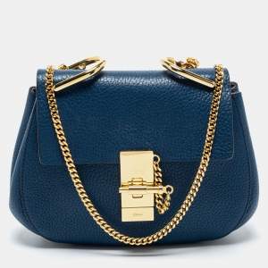 Pre Owned Chloe Blue Leather Small Drew Shoulder Bag