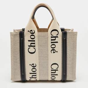 Chloe Beige/Black Canvas and Leather Small Woody Tote