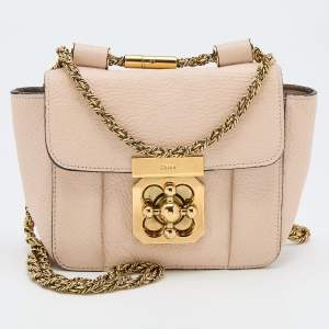 Pre Owned Chloe Peach Leather Mini Elsie Crossbody Bag