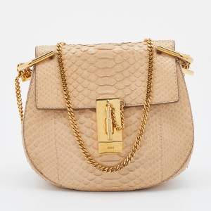 Pre Owned Chloe Beige Python Small Drew Shoulder Bag