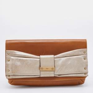 Chloe Brown/Silver Leather and Suede June Bow Clutch