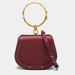 Pre Owned Chloe Burgundy Leather Small Nile Bracelet Shoulder Bag