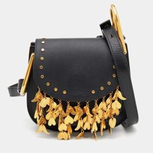 Pre Owned Chloe Black Leather Small Embellished Hudson Shoulder Bag