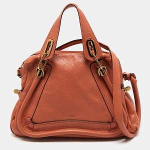 Pre Owned Chloe Coral Orange Leather Medium Paraty Shoulder Bag