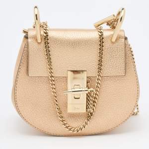 Chloe Gold Leather Mini Drew Chain Crossbody Bag