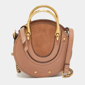 Chloe Beige Leather and Suede Mini Pixie Round Shoulder Bag