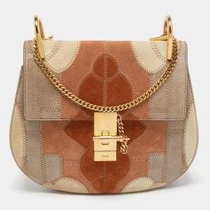 Pre Owned Chloe Multicolor Patchwork Suede and Leather Medium Drew Shoulder Bag