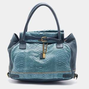Pre Owned Chloe Blue Python and Leather Marlow Tote
