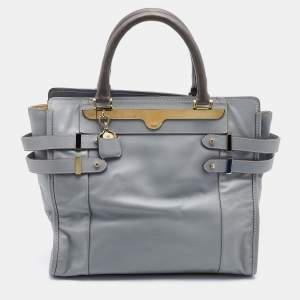 Pre Owned Chloe Grey/Olive Leather Shelby Shopper Tote