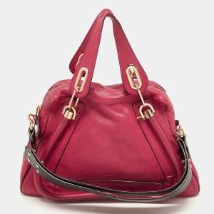 Pre Owned Chloe Pink/Black Leather Medium Paraty Satchel