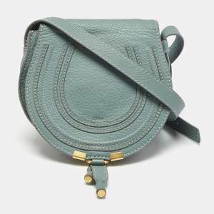 Pre Owned Chloe Stone Blue Leather Mini Marcie Crossbody Bag