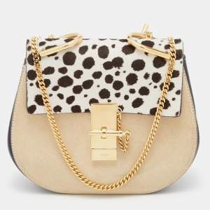 Pre Owned Chloe Multicolor Leather and Leopard Print Calf Hair Drew Shoulder Bag