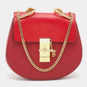 Pre Owned Chloe Red Leather Small Drew Chain Crossbody Bag