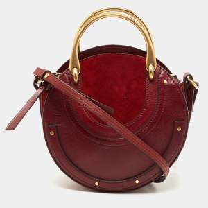 Chloe Maroon Leather and Suede Small Pixie Round Crossbody Bag