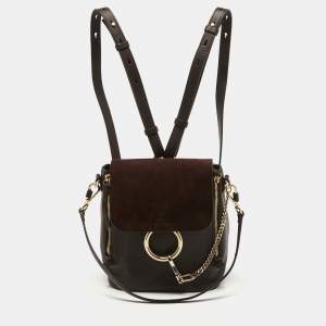 Chloe Brown Leather and Suede Small Faye Daye Backpack