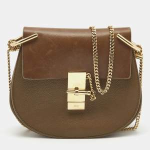 Chloe Brown Leather Small Drew Chain Crossbody Bag