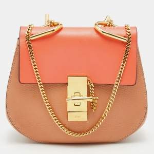 Chloe Orange Leather Mini Drew Chian Shoulder Bag