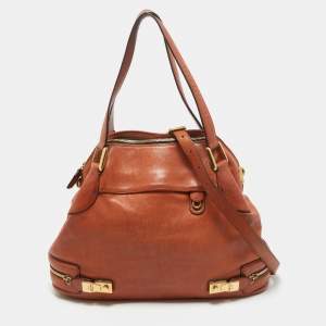 Chloe Brown Leather Double Zip Shoulder Bag