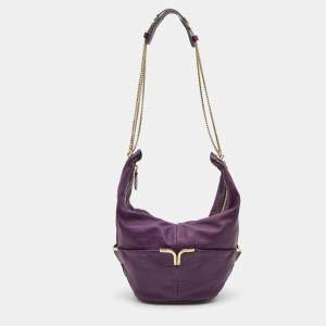 Chloe Purple Leather Milton Triple Chain Hobo