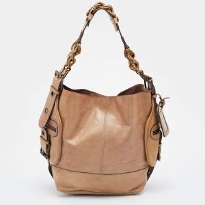 Chloe Beige Leather Large Chain Detail Hobo