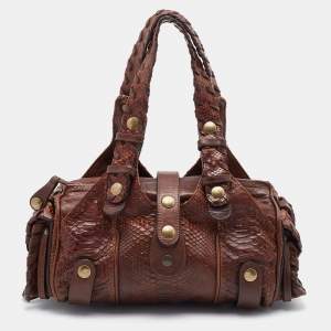 Pre Owned Chloe Brown Python and Leather Silverado Satchel
