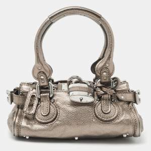 Pre Owned Chloe Metallic Grey Leather Mini Paddington Satchel