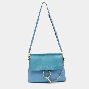 Pre Owned Chloe Light Blue Leather and Suede Medium Faye Shoulder Bag