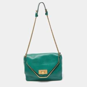 Pre Owned Chloe Green Leather Medium Sally Flap Shoulder Bag