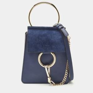 Chloe Blue Leather and Suede Mini Faye Crossbody Bag