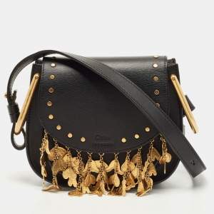 Chloe Black Leather Small Embellished Hudson Shoulder Bag