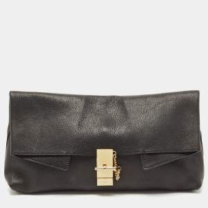 Chloe Black Grained Leather Drew Fold Over Clutch