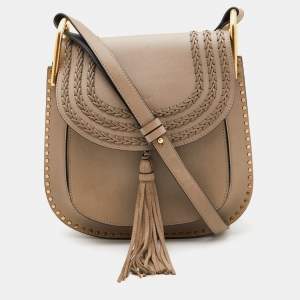 Pre Owned Chloe Grey Leather Medium Braided Hudson Shoulder Bag