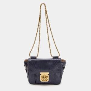Pre Owned Chloé Navy Blue Sequins and Python Small Elsie Shoulder Bag