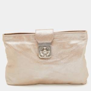 Chloe Metallic Beige Shimmering Leather Elsie Clutch