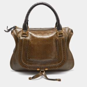 Pre Owned Chloe Two Tone Green Python and Leather Large Marcie Satchel 