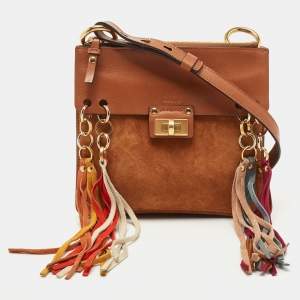 Chloe Brown Leather and Suede  Small Jane Tassel Shoulder Bag