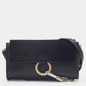 Pre Owned Chloe Black Leather and Suede Mini Faye Crossbody Bag