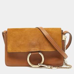 Pre Owned Chloe Brown/Tan Leather and Suede Small Faye Shoulder Bag